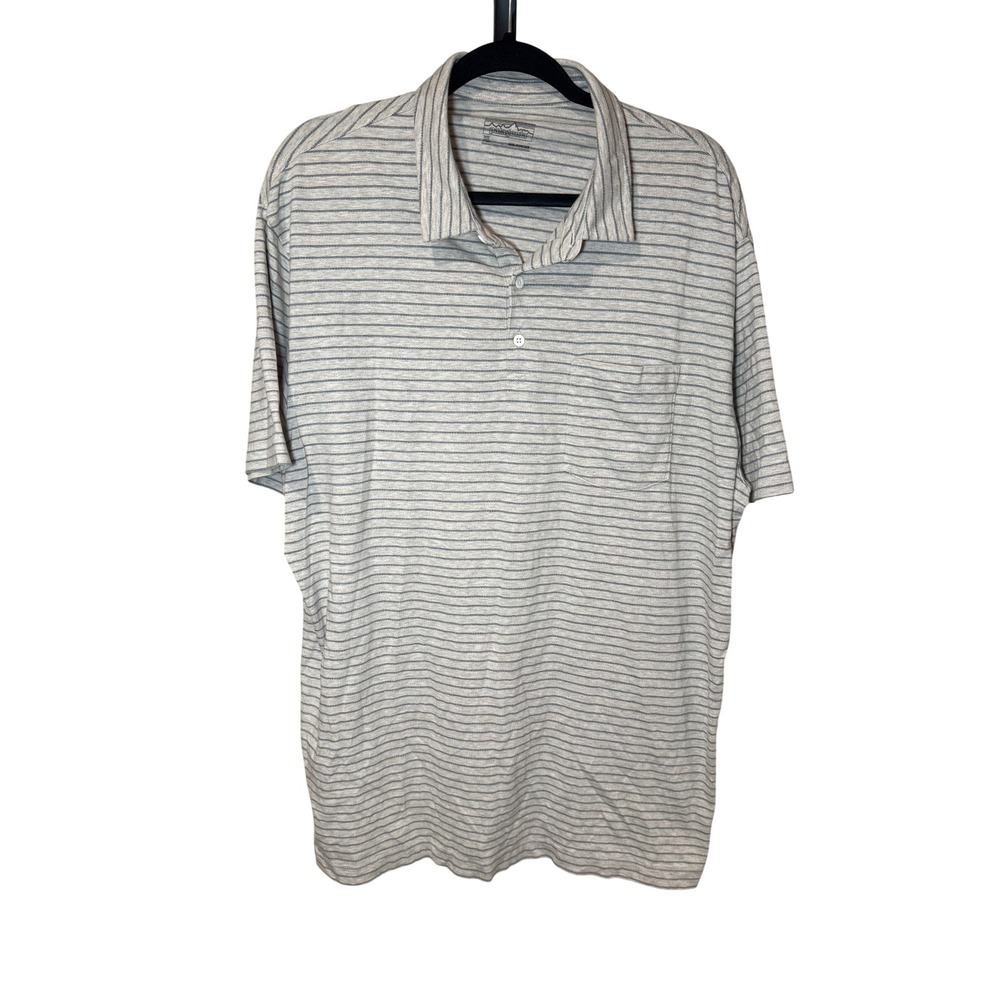 Patagonia Short Sleeve Polo Organic Cotton Tan Gray Striped Size XL